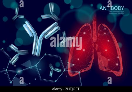 Ergebnis des Antikörperimmunglobulin-Coronavirus-Impfstoffs. 3D medizinisches Infektionsmodell. Vorlage für das COVID-Poster zur Immunisierung. Bluttest Green-Pass-Zertifikat Stock Vektor