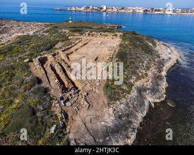 Na Guardis Insel, Fenicial Siedlung, 4. Jahrhundert vor Christus, Ses Salines, Mallorca, Balearen, Spanien Stockfoto