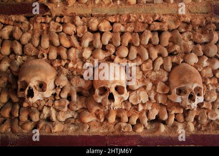 Capela dos Ossos, Knochenkapelle, ein Beinhaus in Faro in Portugal, das zur Barockkarmeliterkirche Nossa Senhora do Carmo aus dem 18. Jahrhundert gehö Stockfoto