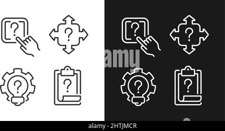 Fragen und Antworten im technischen Support lineare Symbole für den dunklen, hellen Modus Stock Vektor