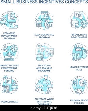 Kleinunternehmen Incentives türkisfarbenes Konzept Symbole gesetzt Stock Vektor