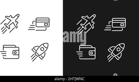 Fliegende Transportpixel perfekte lineare Symbole für den dunklen, hellen Modus Stock Vektor