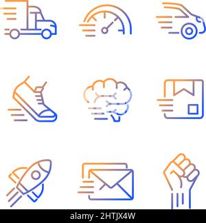 Symbole für lineare Vektor-Symbole für Bewegungs- und Geschwindigkeitsgradienten eingestellt Stock Vektor