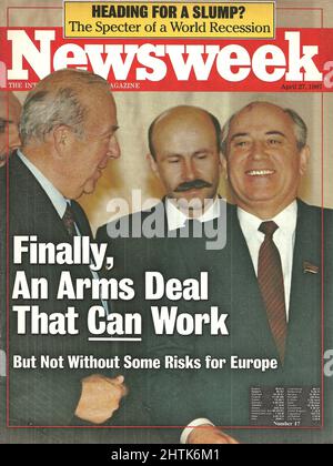 Newsweek Cover April 27, 1987 weltweite Rezession endlich ein Waffendeal, das funktionieren kann Stockfoto