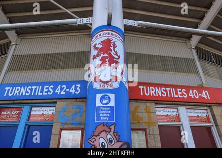 Middlesbrough, Großbritannien. 01. März 2022. Drehkreuze im Riverside Stadium in Middlesbrough, Großbritannien am 3/1/2022. (Foto von Mark Cosgrove/News Images/Sipa USA) Quelle: SIPA USA/Alamy Live News Stockfoto