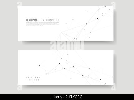 Vektor-Horisontalvorlage mit Connect-Design festlegen. Abstraktes geometrisches Muster, zusammengesetzte Punkte und Linien Hintergrund Stock Vektor