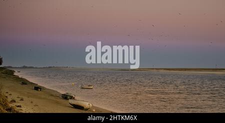 Saint Valery sur Somme, le Soleil se lève dans la baie de Somme . Stockfoto