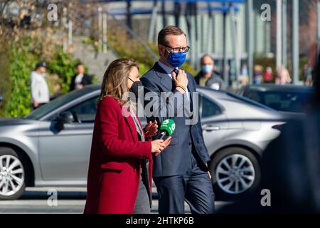 Javier Maroto, Senator von Spanien bei einer Pressekonferenz in Spanien. Spanischer Politiker der Volkspartei, PP. Fotografie. Stockfoto