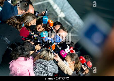 Javier Maroto, Senator von Spanien bei einer Pressekonferenz in Spanien. Spanischer Politiker der Volkspartei, PP. Fotografie. Stockfoto