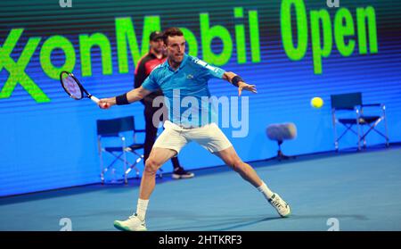 Doha, Katar. 19.. Februar 2022. Qatar ExxonMobil Open Finale/Bautista Agut. Qatar ExxonMobil Open Finale – Basilashvili gegen Roberto Bautista Agut (Foto: © Sidhik Keerantakath/Pacific Press via ZUMA Press Wire) Stockfoto