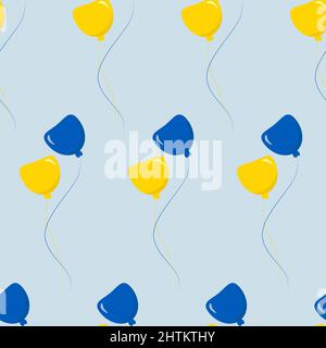 Nahtloses Muster. Gelb-blaue Ballons auf hellblauem Hintergrund. Vektorgrafik für Design, Dekor, Tapete, Geschenkpapier, Textil und Print Stock Vektor