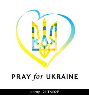 Beten Sie für die Ukraine, ukrainische Liebe Emblem Konzept Vektor Illustration. Beten für den Frieden in der Ukraine. Rette die Ukraine vor Russland Stock Vektor