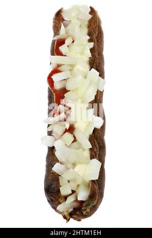 Holländischer Frikandel speciaal isoliert auf weißem Hintergrund Stockfoto