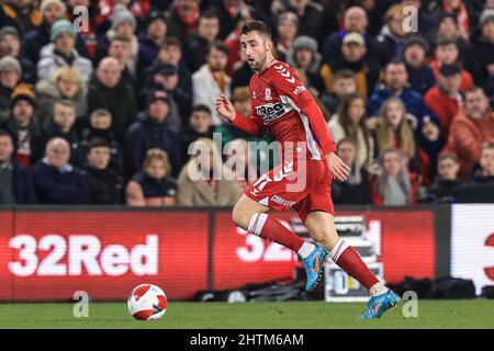 Middlesbrough, Großbritannien. 01. März 2022. Andra Šporar #11 von Middlesbrough bricht mit dem Ball in Middlesbrough, Vereinigtes Königreich am 3/1/2022. (Foto von Mark Cosgrove/News Images/Sipa USA) Quelle: SIPA USA/Alamy Live News Stockfoto