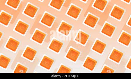 Abstrakte diagonale orange Reihen von Quadraten mit erscheinenden Dreieck Silhouette auf jedem von ihnen. Bewegung. Wiedergabe von Medieninhalten Symbole, technologische BA Stockfoto