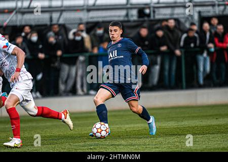 Ismael Gharbi von der PSG während der UEFA Youth League (U19), einer Runde von 16 Fußballspielen zwischen Paris Saint-Germain (PSG) und Sevilla FC (Juvenil A) am 1. März 2022 im Georges Lefevre Stadion in Saint-Germain-en-Laye, Frankreich - Foto Victor Joly / DPPI Stockfoto