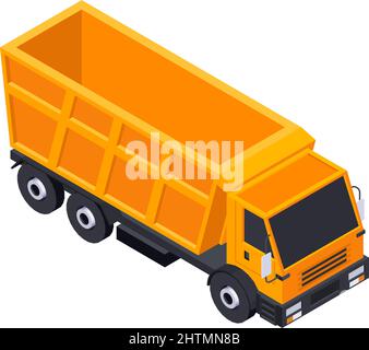 Straßenbau isometrische Zusammensetzung mit isolierten Bild der orangen LKW-Vektor-Illustration Stock Vektor