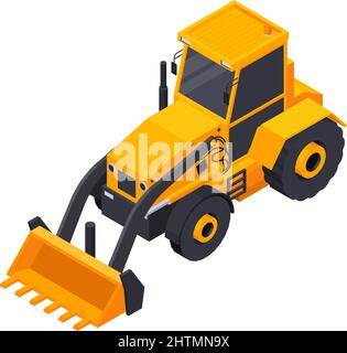 Straßenbau isometrische Zusammensetzung mit isolierten Bild der orangen Bulldozer Vektor-Illustration Stock Vektor