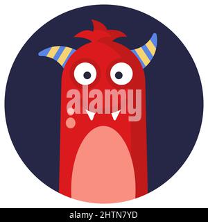 Niedliches lustiges rotes Monster mit Hörnern und Zahn Stock Vektor