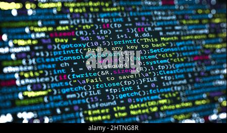 Abstract moderne Technologie der Programmierung Code-Bildschirm-Entwickler. C Programmiersprache von Computer-Skript und Technologie Hintergrund der Software. Stockfoto