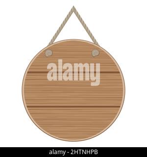 Holztafel in Form eines Kreises. Leere hölzerne Plakatwand, Farbvektordarstellung. Stock Vektor
