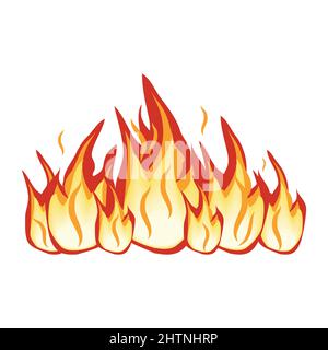 Feuerflamme auf weißem Hintergrund isoliert. Farbe Vektorgrafik Stock Vektor