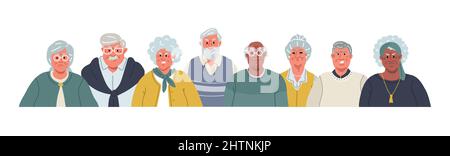 Alte Menschen mit wütend, enttäuschend, skeptisch, verrückt Faces.Vector flache Illustration Stock Vektor