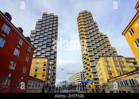 Die Northern Towers (Norra Tornen) sind zwei Wolkenkratzer in den Stadtteilen Helix und Innovation bei Torsplan im nordwestlichen Teil von Vasastaden in Stockfoto