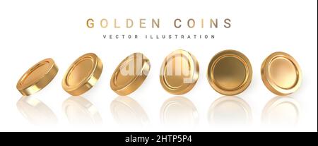 Set von realistischen Goldmünzen isoliert auf weißem Hintergrund. Vektorgrafik. Stock Vektor