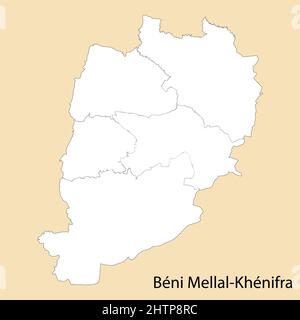 Hochwertige Karte von Beni Mellal-Khenifra ist eine Provinz von Marokko, mit Grenzen der Bezirke Stock Vektor