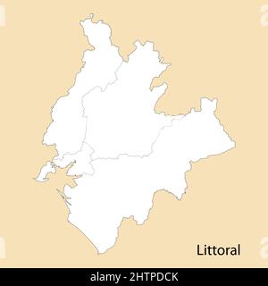 Hochwertige Karte von Littoral ist eine Provinz von Kamerun, mit Grenzen der Bezirke Stock Vektor