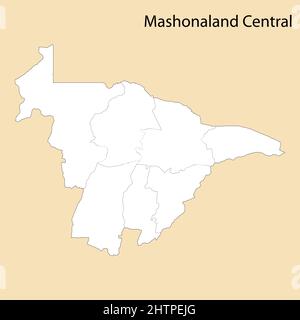 Hochwertige Karte von Mashonaland Central ist eine Region von Simbabwe, mit Grenzen der Bezirke Stock Vektor