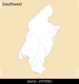 Hochwertige Karte der Südwestregion ist eine Provinz von Kamerun, mit Grenzen der Bezirke Stock Vektor