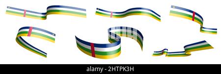 Set von Weihnachtsbändern. Flagge der Zentralafrikanischen Republik winkt im Wind. Trennung in untere und obere Schichten. Designelement. Vektor auf weißem Hintergrund Stock Vektor