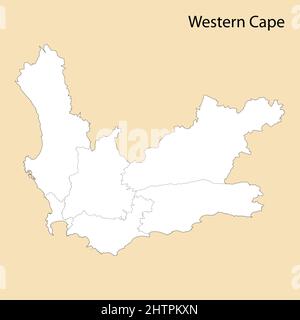Hochwertige Karte von Western Cape ist eine Region von Südafrika, mit Grenzen der Bezirke Stock Vektor