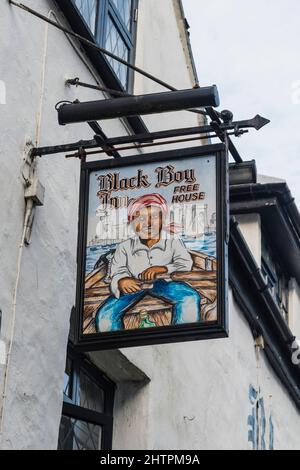 Black Boy Inn Schild, Caernarfon, Gwynedd, Wales, Großbritannien Stockfoto