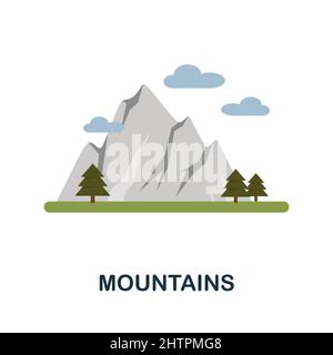 Symbol für die flache Bergkulisse. Farbiger Elementschild aus der Natursammlung. Flat Mountains Icon-Zeichen für Webdesign, Infografiken und mehr. Stock Vektor