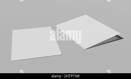 3D gerenderte Darstellung eines weißen Papiermockup, vom Hintergrund getrennt, mit realistischer Beleuchtung Stockfoto