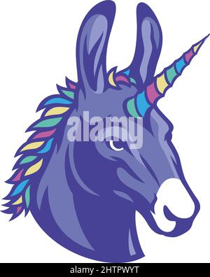 Ein Esel mit bunter Mähne und Horn als Einhorn Stock Vektor