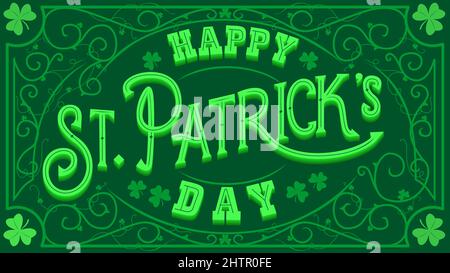 Happy st patricks Day Vintage Retro Typografie auf grünem Hintergrund. St. Patrick's Day. Florale Kleeblatt Kleeblatt Dekoration Grenze. Typografie. Vect Stock Vektor