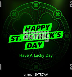 Happy st patricks Day auf schwarzem Hintergrund. St. Patrick's Day. kleeblatt aus schamrock. Typografie. Vektorgrafik. Stock Vektor