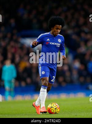 Chelseas Willian beim Barclays Premier League-Spiel zwischen Chelsea und Manchester United in Stamford Bridge in London. 7. Februar 2016. James Boardman/Tele-Bilder Stockfoto