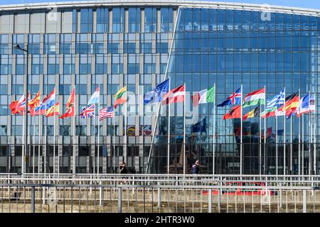 Sitz des NATO-Hauptquartiers in Brüssel. Politisches und administratives Zentrum der Organisation | Siege de l'OTAN a Evere Centre politique et Stockfoto