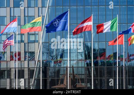 Sitz des NATO-Hauptquartiers in Brüssel. Politisches und administratives Zentrum der Organisation | Siege de l'OTAN a Evere Centre politique et Stockfoto