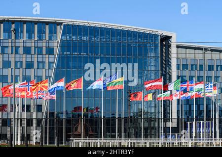 Sitz des NATO-Hauptquartiers in Brüssel. Politisches und administratives Zentrum der Organisation | Siege de l'OTAN a Evere Centre politique et Stockfoto