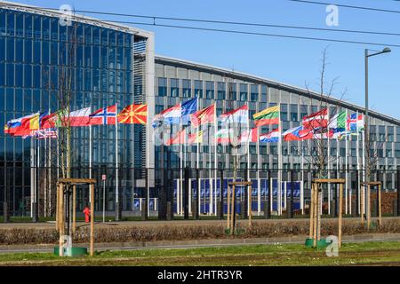 Sitz des NATO-Hauptquartiers in Brüssel. Politisches und administratives Zentrum der Organisation | Siege de l'OTAN a Evere Centre politique et Stockfoto