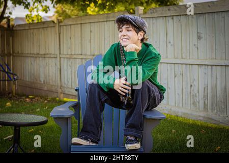 Der Quebecer Künstler / Sänger Hubert Lenoir posiert für ein Porträt Dienstag, 7. September 2021. Stockfoto