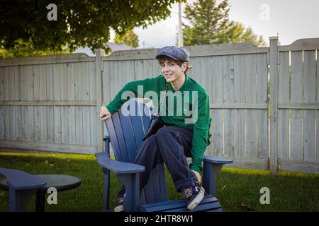 Der Quebecer Künstler / Sänger Hubert Lenoir posiert für ein Porträt Dienstag, 7. September 2021. Stockfoto