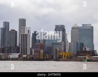 Skyline von Canary Wharf London, Großbritannien 18.. Februar 2022. Stockfoto