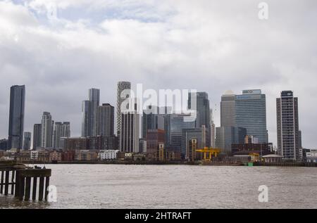 Skyline von Canary Wharf London, Großbritannien 18.. Februar 2022. Stockfoto